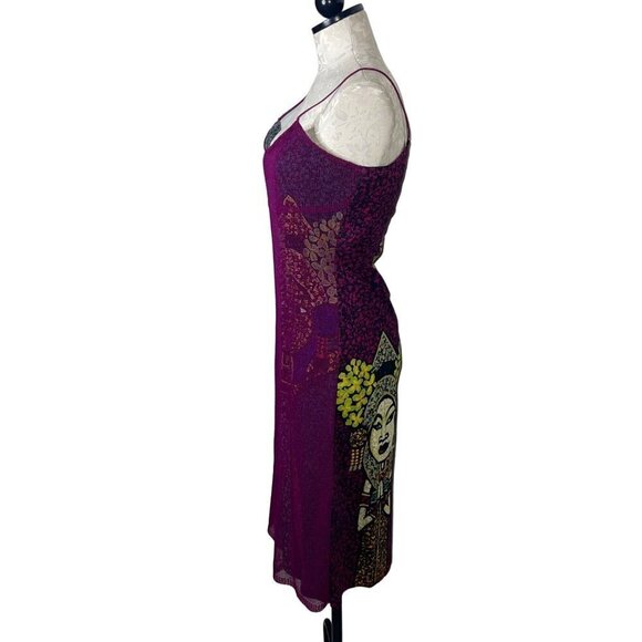 Custo Barcelona Vintage Y2K Slip Dress Size Large Mesh Overlay Magenta Purple - Picture 3 of 13